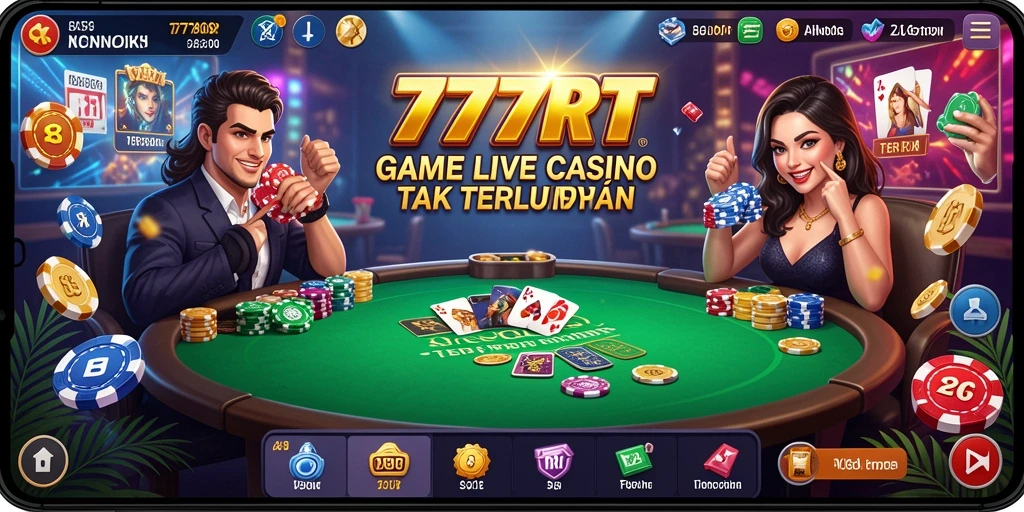 Screenshot gameplay <strong>777RT</strong> menunjukkan suasana kasino hidup dengan dealer langsung.