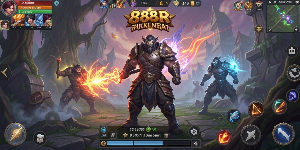 Screenshot utama 888R menunjukkan aksi pertarungan epik dalam gameplay ARPG.