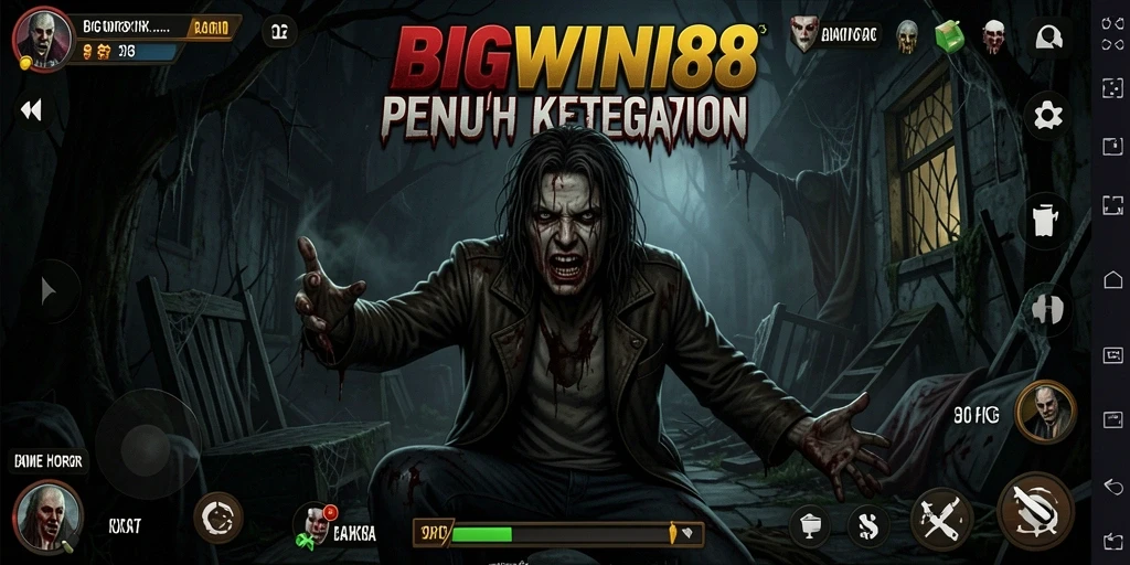 Screenshot gameplay BIGWIN88 yang menampilkan suasana horor yang mencekam.