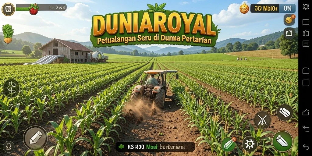 Tampilan gameplay DUNIAROYAL yang menakjubkan saat bertani.
