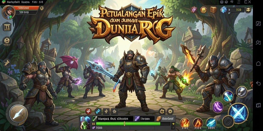 Menampilkan karakter utama dalam pertarungan intens di dunia fantasi.