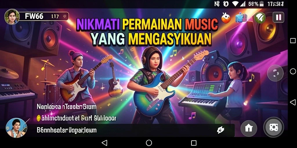 Gameplay FW66 dengan berbagai pilihan lagu dan mode permainan.