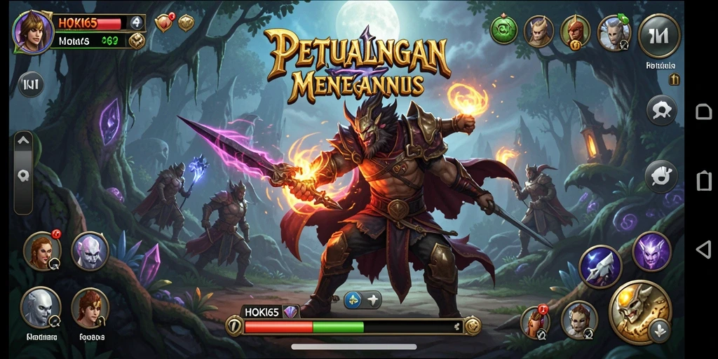 Tampilan gameplay HOKI65 dengan karakter dan pertempuran yang mendebarkan.