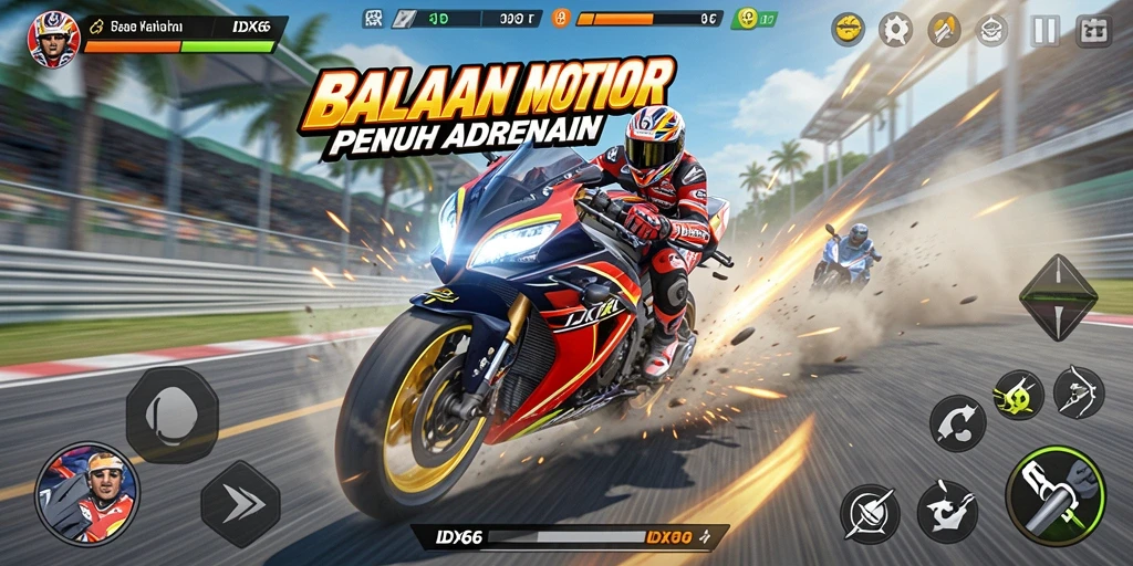 Gameplay menegangkan dalam balapan motor dengan berbagai trek.