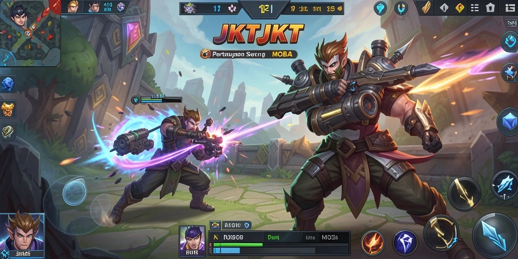 Tangkapan layar gameplay JKTJKT yang menampilkan aksi seru dalam pertarungan tim.