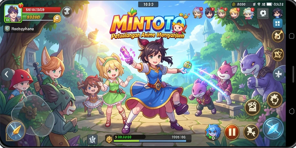 Screenshot gameplay MINTOTO menampilkan pertarungan karakter anime.