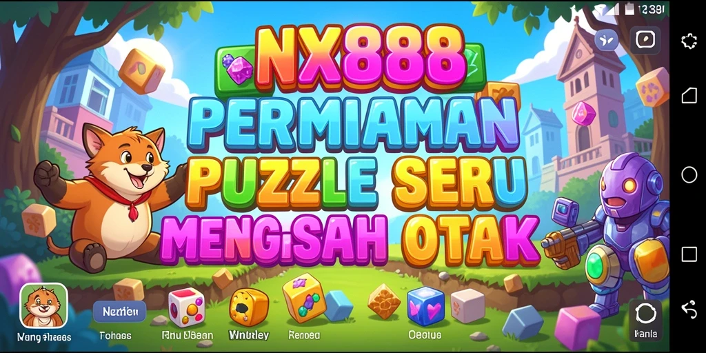 Screenshot gameplay NX888 dengan teka-teki menarik yang penuh warna.