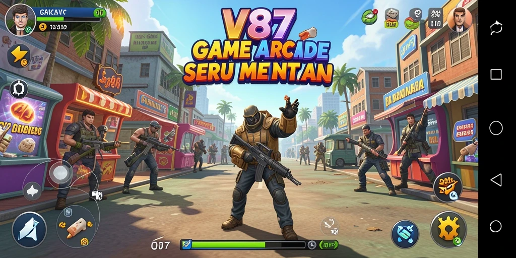 Screenshot V87 menampilkan aksi seru dalam game Arcade.