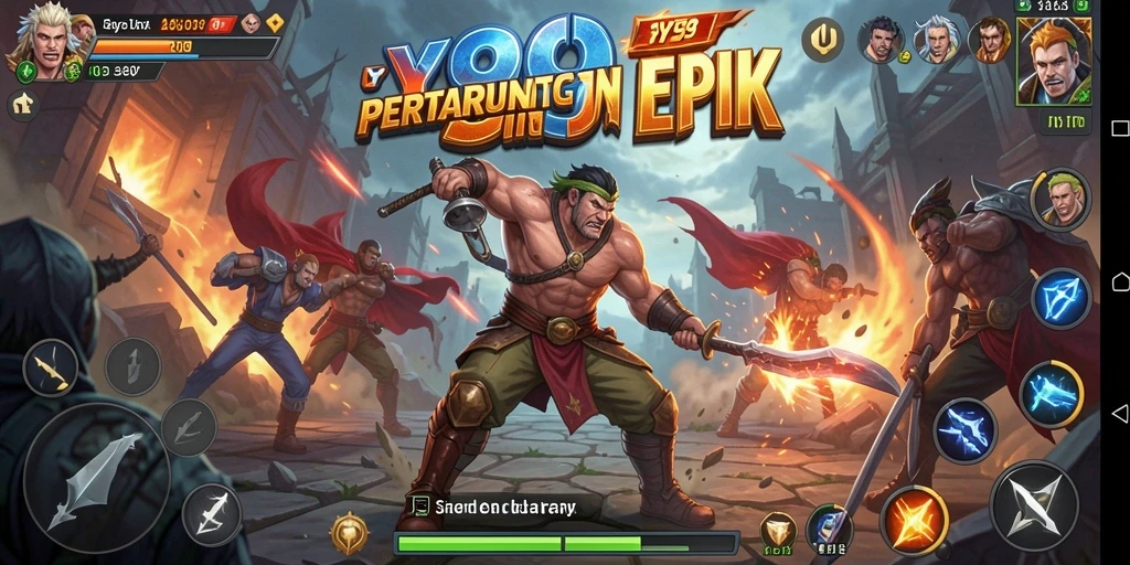 Screenshot Y89 menampilkan pertarungan karakter dalam arena yang menegangkan.